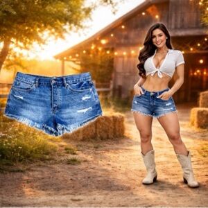 We The Free Frayed Distressed Denim Shorts Sz 27 100% Cotton 10” Rise 2” Inseam